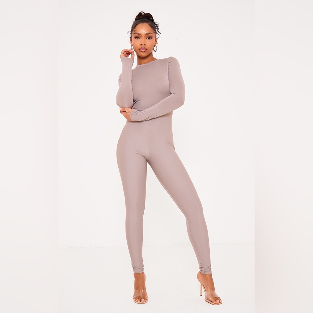 TAUPE LONG SLEEVE JUMP SUIT